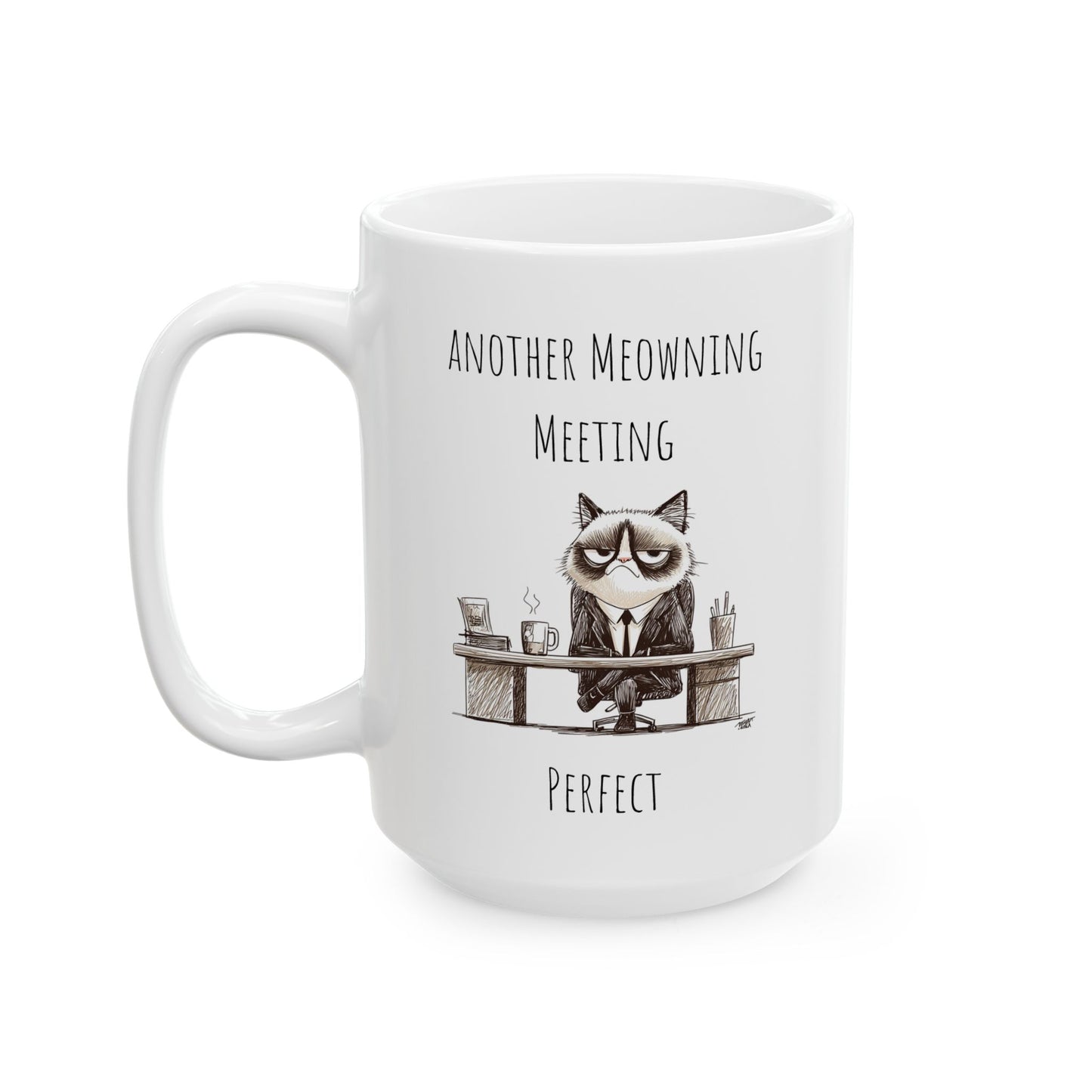 Mug - Funny White Collar Cat Over The Meetings
