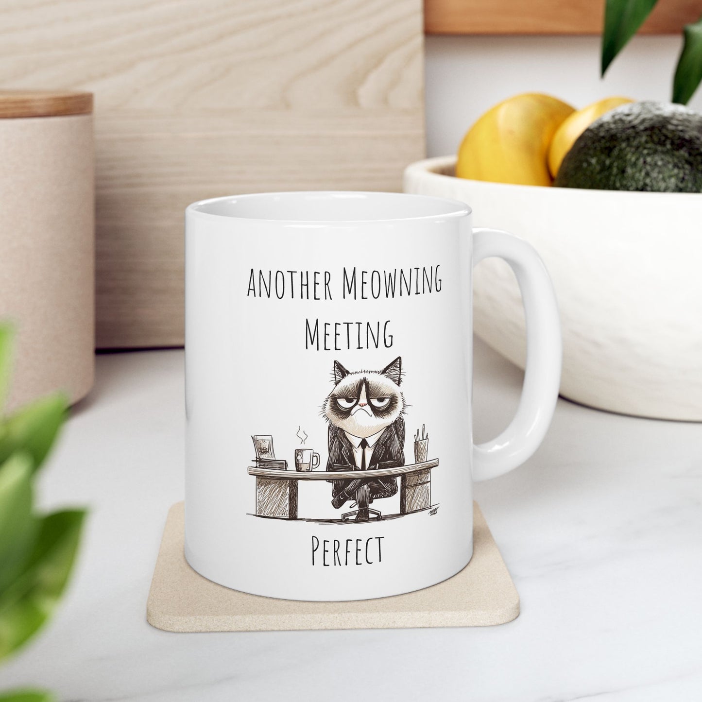 Mug - Funny White Collar Cat Over The Meetings