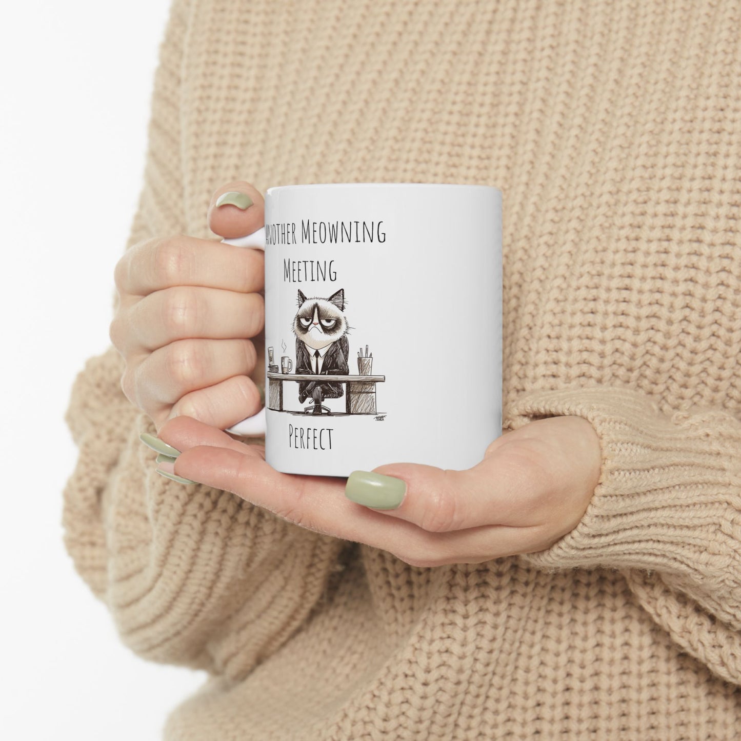 Mug - Funny White Collar Cat Over The Meetings