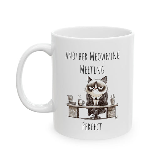 Mug - Funny White Collar Cat Over The Meetings